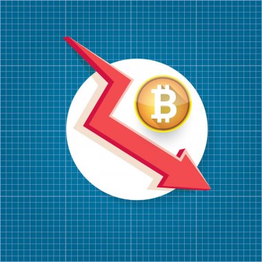 vektör bitcoin pazar kazasında grafik blueprint arka plan üzerinde. Bitcoin hype kavramı vektör illusrtation boşluk fo metin ile. Amortisman bitcoin. Bitcoin fiyat düşer