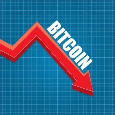 vektör bitcoin pazar kazasında grafik blueprint arka plan üzerinde. Bitcoin hype kavramı vektör illusrtation boşluk fo metin ile. Amortisman bitcoin. Bitcoin fiyat düşer