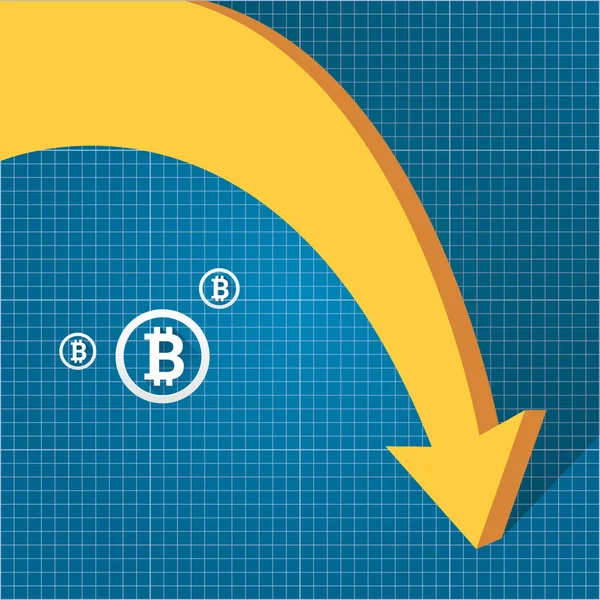 Vettore bitcoin grafico crash del mercato su sfondo cianografia. Bitcoin hype concetto vettoriale illusione con spazio vuoto fo testo. ammortamento di bitcoin. Bitcoin gocce di prezzo — Vettoriale Stock