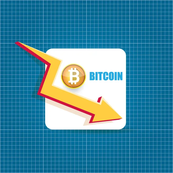 Vettore bitcoin grafico crash del mercato su sfondo cianografia. Bitcoin hype concetto vettoriale illusione con spazio vuoto fo testo. ammortamento di bitcoin. Bitcoin gocce di prezzo — Vettoriale Stock