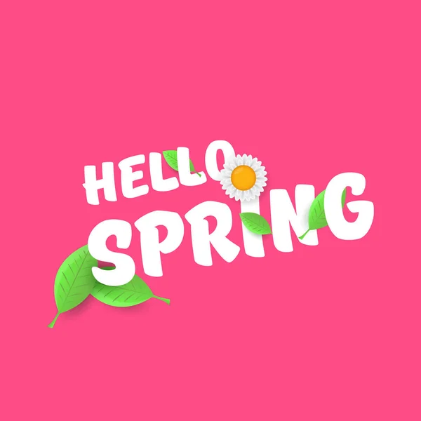 Vector hello spring cut paper banner with text and flowers. hello spring slogan or label isolated on pink — Stock Vector