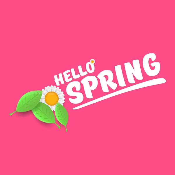 Vettore ciao primavera taglio banner di carta con testo e fiori. ciao primavera slogan o etichetta isolata su rosa — Vettoriale Stock