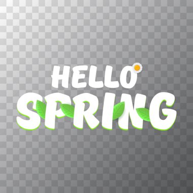 vektör Merhaba bahar kesilmiş kağıt afiş metin ve çiçekler. Merhaba bahar slogan veya etiket üzerinde şeffaf arka plan izole