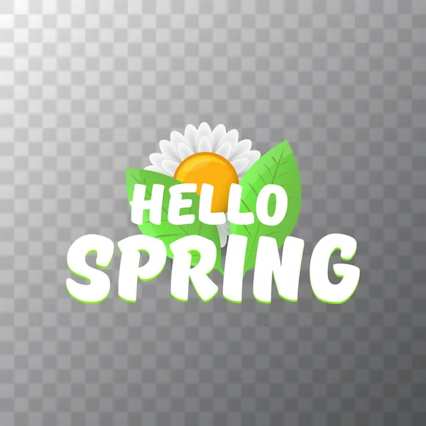 Вектор Привет весна вырезать бумажный баннер с текстом и цветами. Hello spring slogan or label isolated on transparent background — стоковый вектор