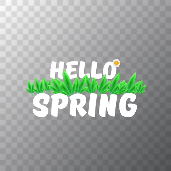 Vektor hello jarní řez papíru banner s textem a květiny. Ahoj jaro slogan nebo popisek izolované na průhledném pozadí — Stockový vektor