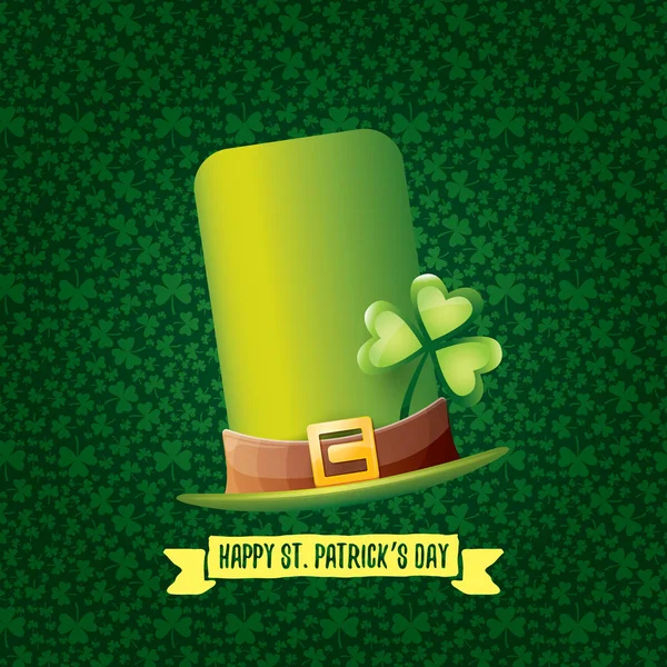 Vecteur saint patricks étiquette de jour avec chapeau brillant et ruban avec texte isolé sur fond vert. saint patricks affiche de la journée ou la conception de bannière — Image vectorielle