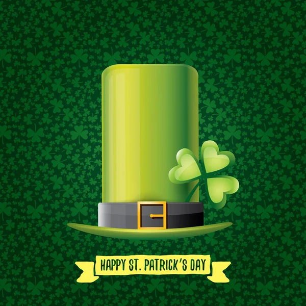 Vecteur saint patricks étiquette de jour avec chapeau brillant et ruban avec texte isolé sur fond vert. saint patricks affiche de la journée ou la conception de bannière — Image vectorielle