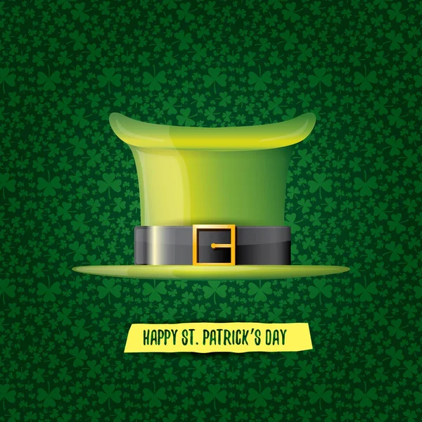 Vecteur saint patricks étiquette de jour avec chapeau brillant et ruban avec texte isolé sur fond vert. saint patricks affiche de la journée ou la conception de bannière — Image vectorielle