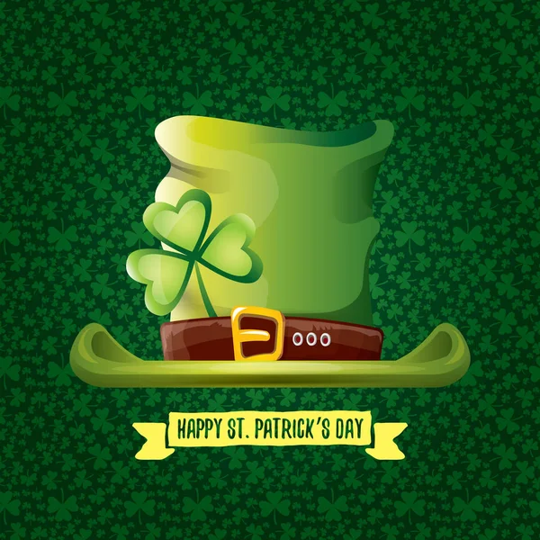 Vector saint patricks day label with glossy hat and ribbon with text isolated on green background. saint patricks day poster or banner design — Stock Vector