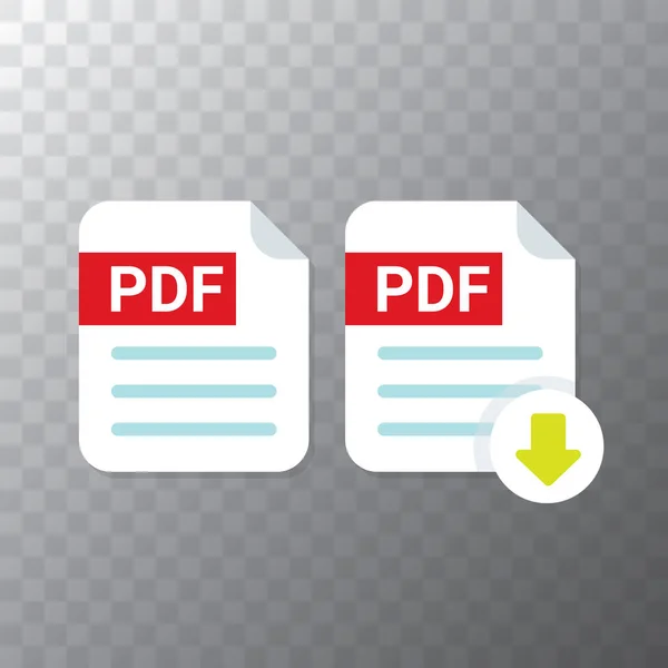 Vector plano icono de archivo PDF y vector pdf icono de descarga conjunto aislado sobre fondo transparente. Plantilla de diseño de documento vectorial o icono de presentación para sitio web — Archivo Imágenes Vectoriales