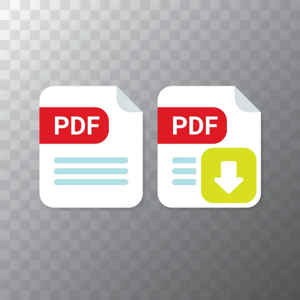 Vecteur plat fichier PDF icône et vecteur pdf télécharger icône ensemble isolé sur fond transparent. Modèle de conception de document vectoriel ou d'icône de présentation pour le site Web — Image vectorielle