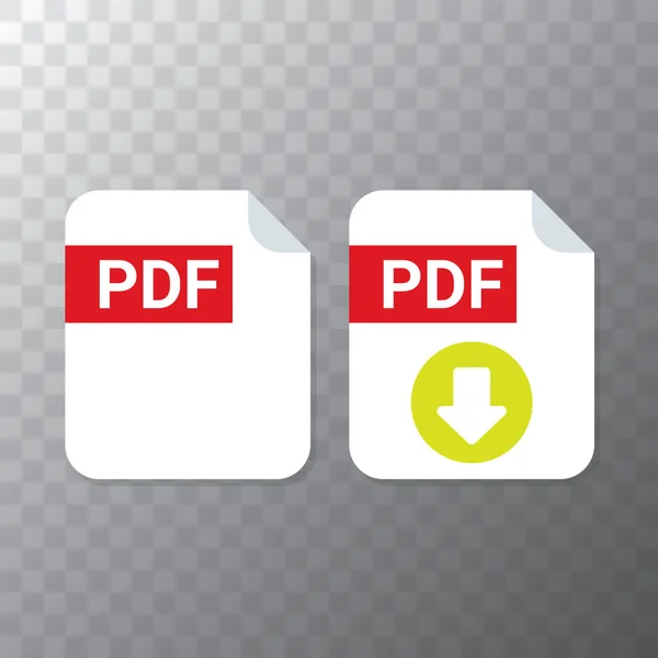 Vetor plana ícone de arquivo PDF e vetor pdf download ícone conjunto isolado em fundo transparente. Modelo de design de ícone de documento ou apresentação vetorial para web site — Vetor de Stock