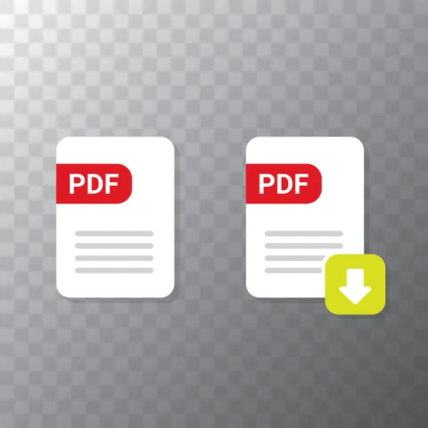 Vector flat PDF file icon e vector pdf download icon set isolato su sfondo trasparente. Modello di progettazione di documenti vettoriali o icone di presentazione per siti web — Vettoriale Stock