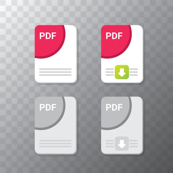 Vector plano icono de archivo PDF y vector pdf icono de descarga conjunto aislado sobre fondo transparente. Plantilla de diseño de documento vectorial o icono de presentación para sitio web — Archivo Imágenes Vectoriales