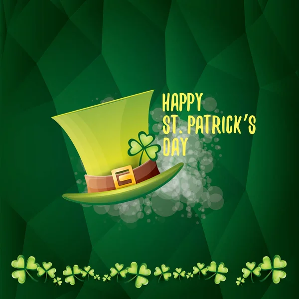 Vector saint patricks day label with glossy hat and ribbon with text isolated on green background. saint patricks day poster or banner design — Stock Vector