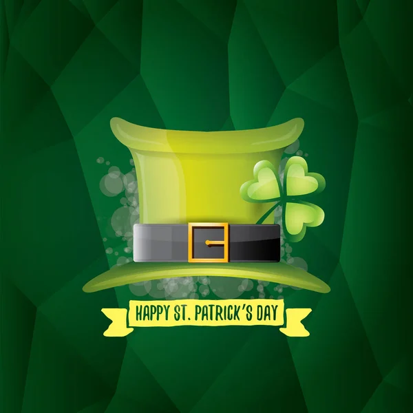 Vecteur saint patricks étiquette de jour avec chapeau brillant et ruban avec texte isolé sur fond vert. saint patricks affiche de la journée ou la conception de bannière — Image vectorielle