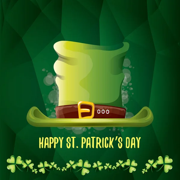 Vecteur saint patricks étiquette de jour avec chapeau brillant et ruban avec texte isolé sur fond vert. saint patricks affiche de la journée ou la conception de bannière — Image vectorielle