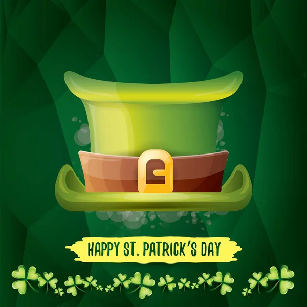 Vecteur saint patricks étiquette de jour avec chapeau brillant et ruban avec texte isolé sur fond vert. saint patricks affiche de la journée ou la conception de bannière — Image vectorielle