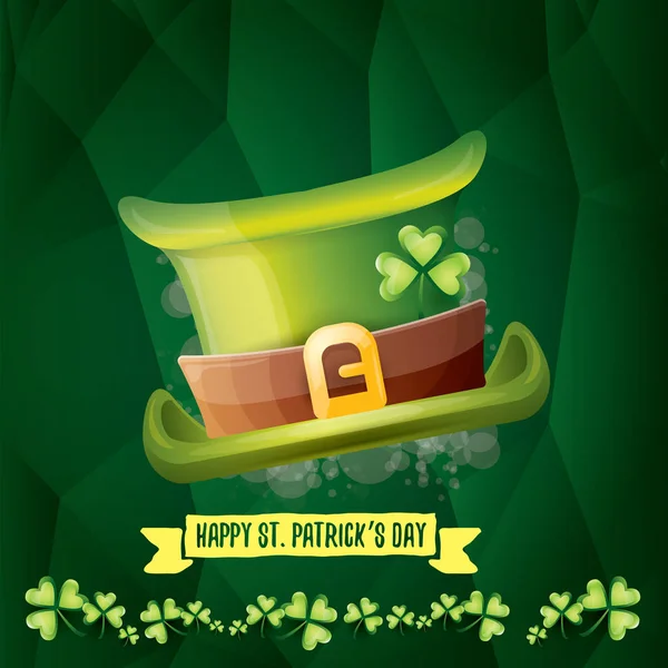 Vecteur saint patricks étiquette de jour avec chapeau brillant et ruban avec texte isolé sur fond vert. saint patricks affiche de la journée ou la conception de bannière — Image vectorielle