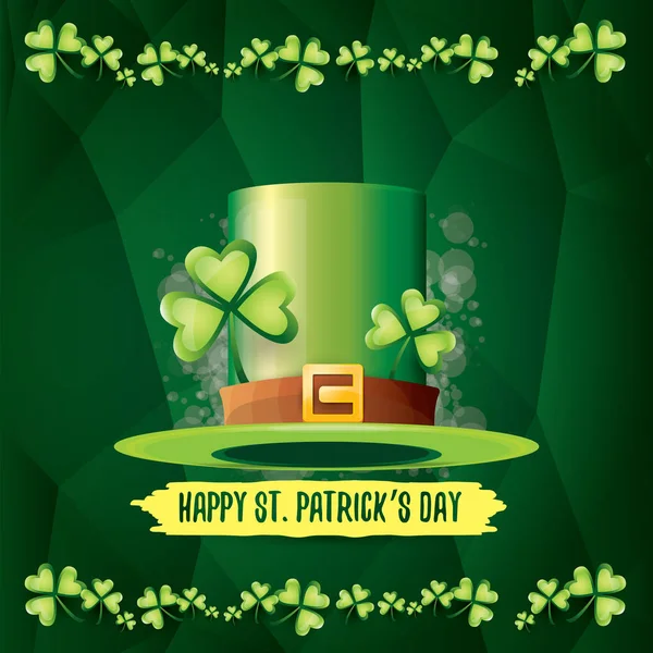 Vecteur saint patricks étiquette de jour avec chapeau brillant et ruban avec texte isolé sur fond vert. saint patricks affiche de la journée ou la conception de bannière — Image vectorielle