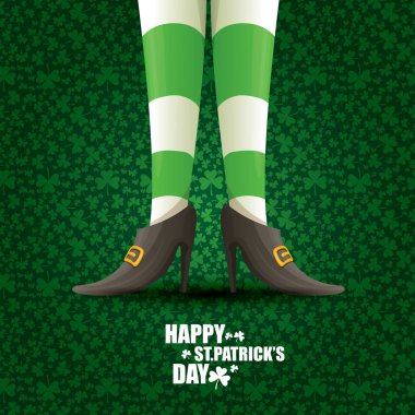 vektör yaratıcı Aziz patrick günü tebrik kartı karikatür cüce kızlar bacaklar ile