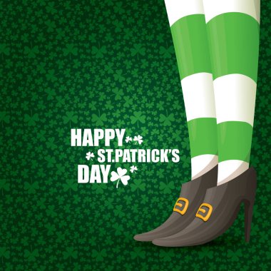 vektör yaratıcı Aziz patrick günü tebrik kartı karikatür cüce kızlar bacaklar ile