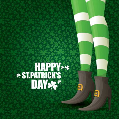 vektör yaratıcı Aziz patrick günü tebrik kartı karikatür cüce kızlar bacaklar ile