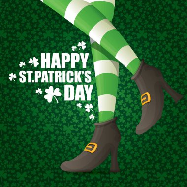 vektör yaratıcı Aziz patrick günü tebrik kartı karikatür cüce kızlar bacaklar ile