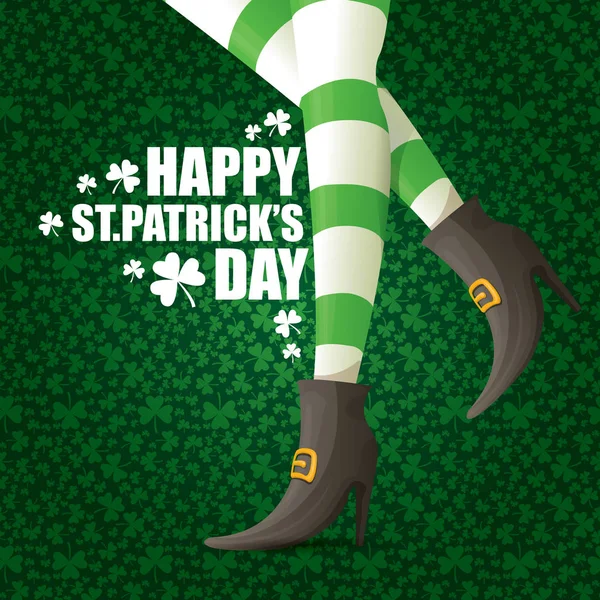 vektör yaratıcı Aziz patrick günü tebrik kartı karikatür cüce kızlar bacaklar ile