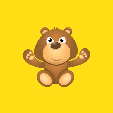 komik vektör ve ute oyuncak ayı turuncu zemin üzerine izole karakter karikatür. Komik çocuklar arka plan veya tebrik kartı şablonu ile Peluş ayı oyuncak