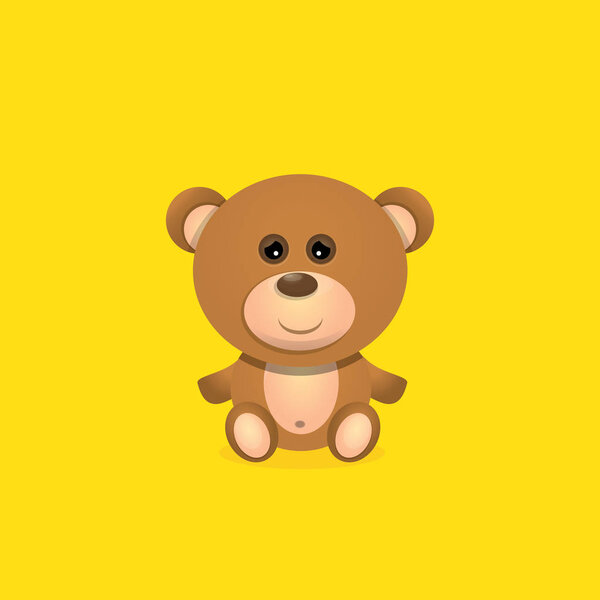 вектор смешно и ute Тедди медведь мультфильм персонаж изолирован на оранжевом фоне. смешной детский фон или шаблон поздравительной открытки с плюшевой медвежьей игрушкой
