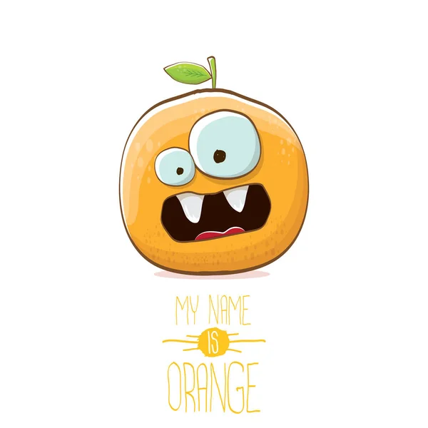 재미 있는 만화 귀여운 오렌지 문자 흰색 배경에 고립 된 벡터. 내 이름은 주황색 벡터 개념입니다. 슈퍼 펑키 감귤 류의 과일 여름 음식 문자 — 스톡 벡터