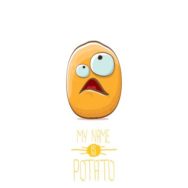 komik karikatür şirin küçük patates karakter beyaz arka plan üzerinde izole vektör. Benim adım patates vektör kavramı ilişkindir.