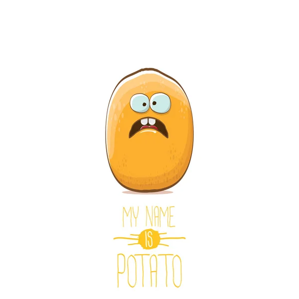 Vecteur drôle dessin animé mignon petit personnage de pomme de terre isolé sur fond blanc. Mon nom est illustration vectorielle de concept de pomme de terre . — Image vectorielle