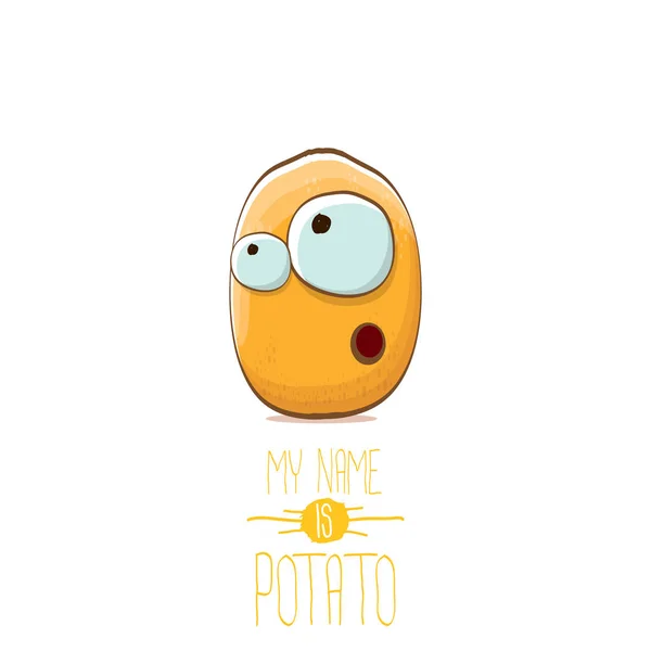 Vecteur drôle dessin animé mignon petit personnage de pomme de terre isolé sur fond blanc. Mon nom est illustration vectorielle de concept de pomme de terre . — Image vectorielle