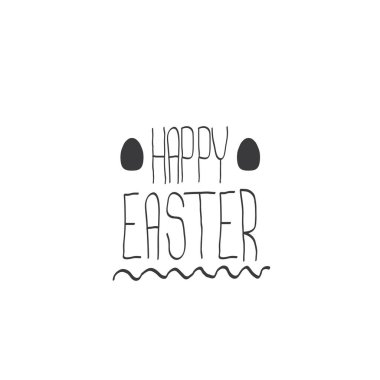 Mutlu Paskalya metin yazı üzerine beyaz izole. Mutlu Paskalya doodle tipografi arka plan ile metin ve Paskalya yortusu yumurta tebrik vektör.