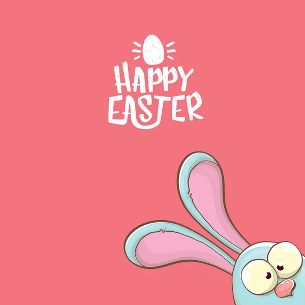Пасхальный кролик с каллиграфическим текстом счастливой пасхи изолирован на розовом фоне. Векторная пасхальная открытка с голубыми кроличьими ушами — стоковый вектор