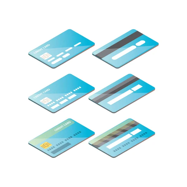 Sada ikon izometrické kreditní kartu izolované na bílém pozadí. vektorové ilustrace. ikony ve světě online platby — Stockový vektor