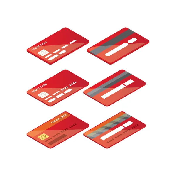 Sada ikon izometrické kreditní kartu izolované na bílém pozadí. vektorové ilustrace. ikony ve světě online platby — Stockový vektor