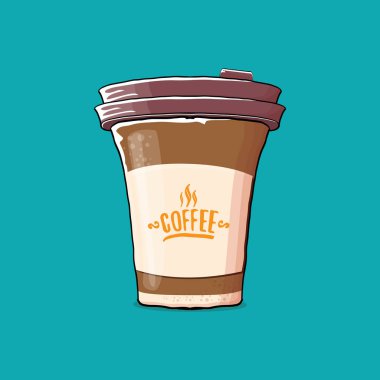 Kahve fincanı turkuaz arka plan üzerinde izole. Kağıt rengi kahve sıcak kahve ve renk etiket ile vektör