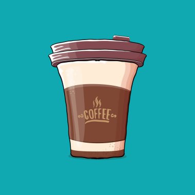 Kahve fincanı turkuaz arka plan üzerinde izole. Kağıt rengi kahve sıcak kahve ve renk etiket ile vektör