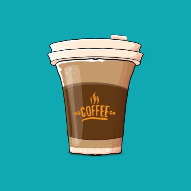 Kahve fincanı turkuaz arka plan üzerinde izole. Kağıt rengi kahve sıcak kahve ve renk etiket ile vektör