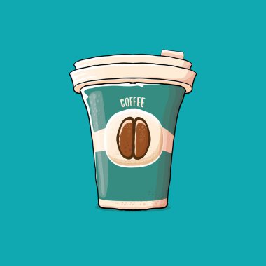 Kahve fincanı turkuaz arka plan üzerinde izole. Kağıt rengi kahve sıcak kahve ve renk etiket ile vektör