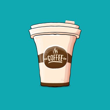 Kahve fincanı turkuaz arka plan üzerinde izole. Kağıt rengi kahve sıcak kahve ve renk etiket ile vektör