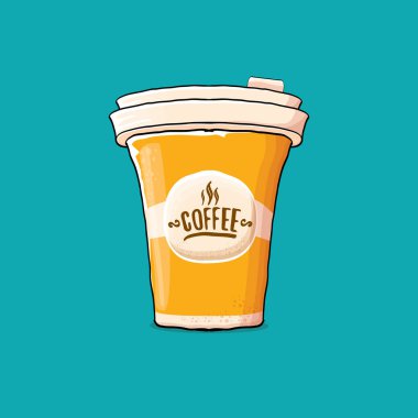 Kahve fincanı turkuaz arka plan üzerinde izole. Kağıt rengi kahve sıcak kahve ve renk etiket ile vektör
