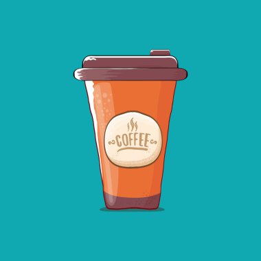 Kahve fincanı turkuaz arka plan üzerinde izole. Kağıt rengi kahve sıcak kahve ve renk etiket ile vektör