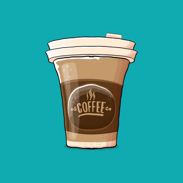 Tasse de café isolé sur fond turquoise. tasse de couleur de papier de café vectoriel avec café chaud et étiquette de couleur — Image vectorielle