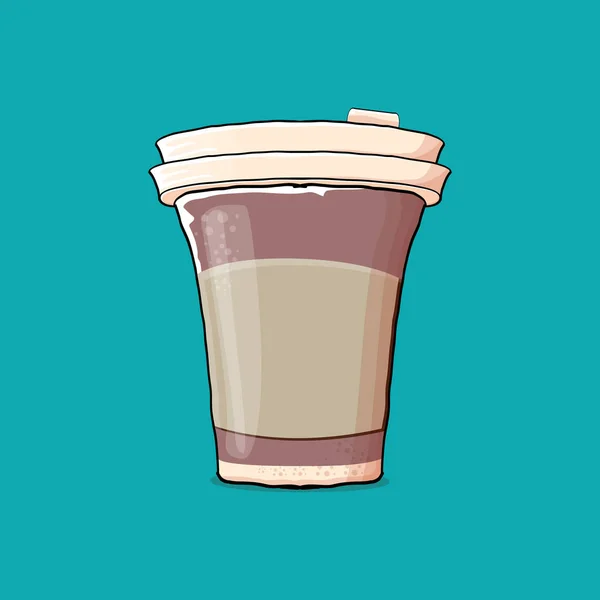 Tasse de café isolé sur fond turquoise. tasse de couleur de papier de café vectoriel avec café chaud et étiquette de couleur — Image vectorielle