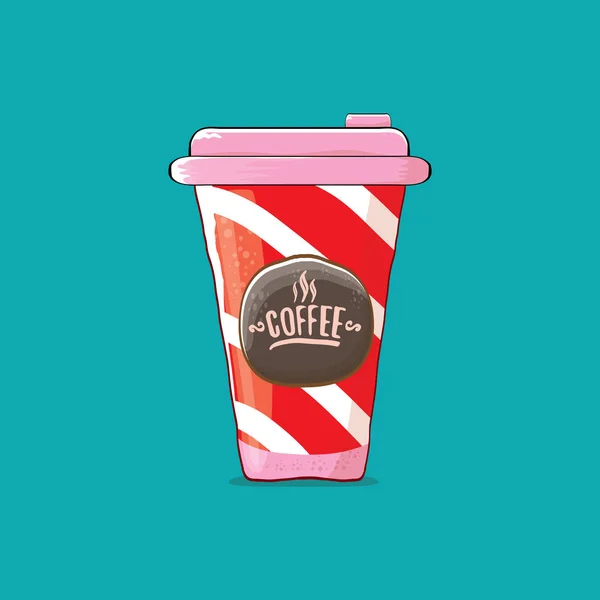 Tasse de café isolé sur fond turquoise. tasse de couleur de papier de café vectoriel avec café chaud et étiquette de couleur — Image vectorielle