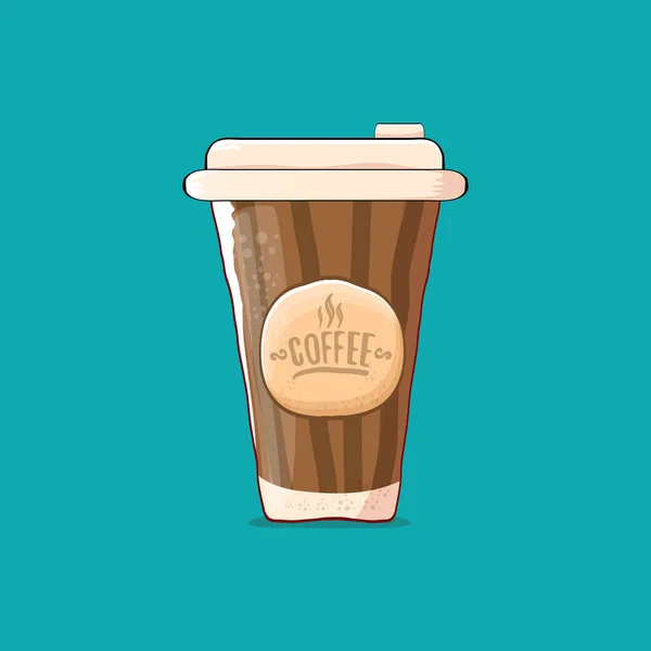 Tasse de café isolé sur fond turquoise. tasse de couleur de papier de café vectoriel avec café chaud et étiquette de couleur — Image vectorielle